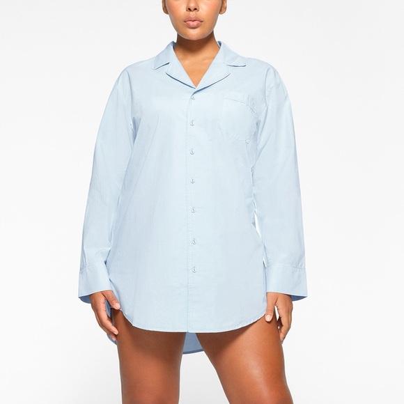SKIMS Other - SKIMS GLACIER LIGHT BLUE COTTON POPLIN BUTTON UP LONG SLEEVE SLEEP TOP